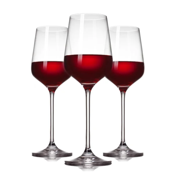 3 glasses of red wine isolated on white — Stock Photo, Image