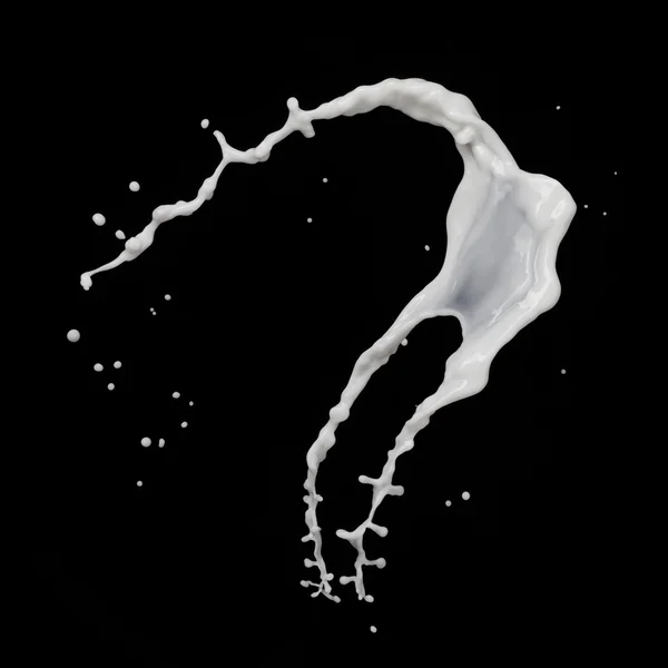 在黑色背景上分离的牛奶飞溅 — 图库照片