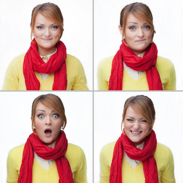 Vrouw emoties collage geïsoleerd op wit — Stockfoto