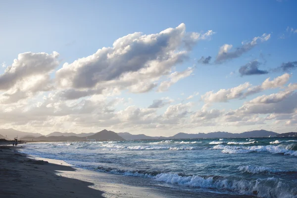 Sonnenuntergang am Strand von Can Picafort, Mallorca, Balearen, Wellness — Stockfoto