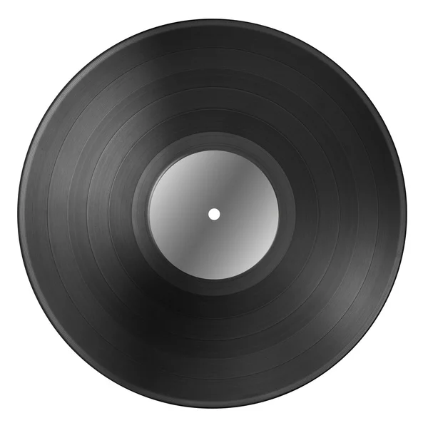 Black vinyl record disc with blank label isolated on white — Stock Photo, Image
