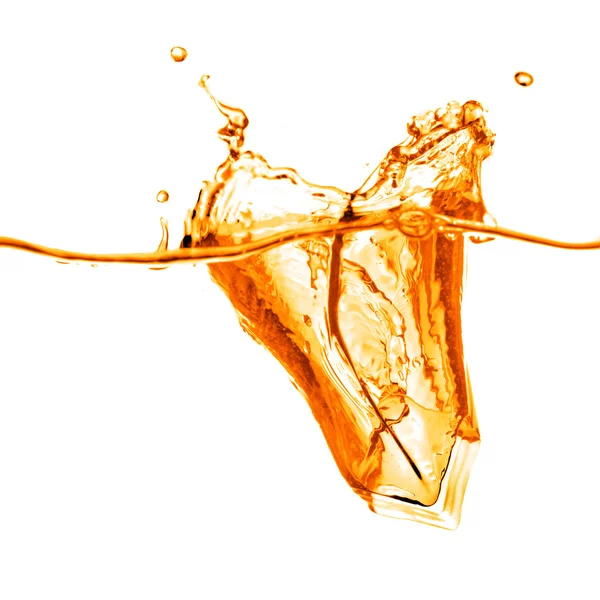 Ice cubes dropped into orange water with splash isolated on whit — Stock Photo, Image