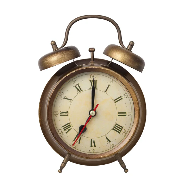 Reloj despertador marrón de estilo antiguo aislado en blanco — Foto de Stock