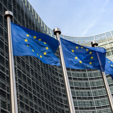 European Union flags in front of the Berlaymont building (Europe clipart