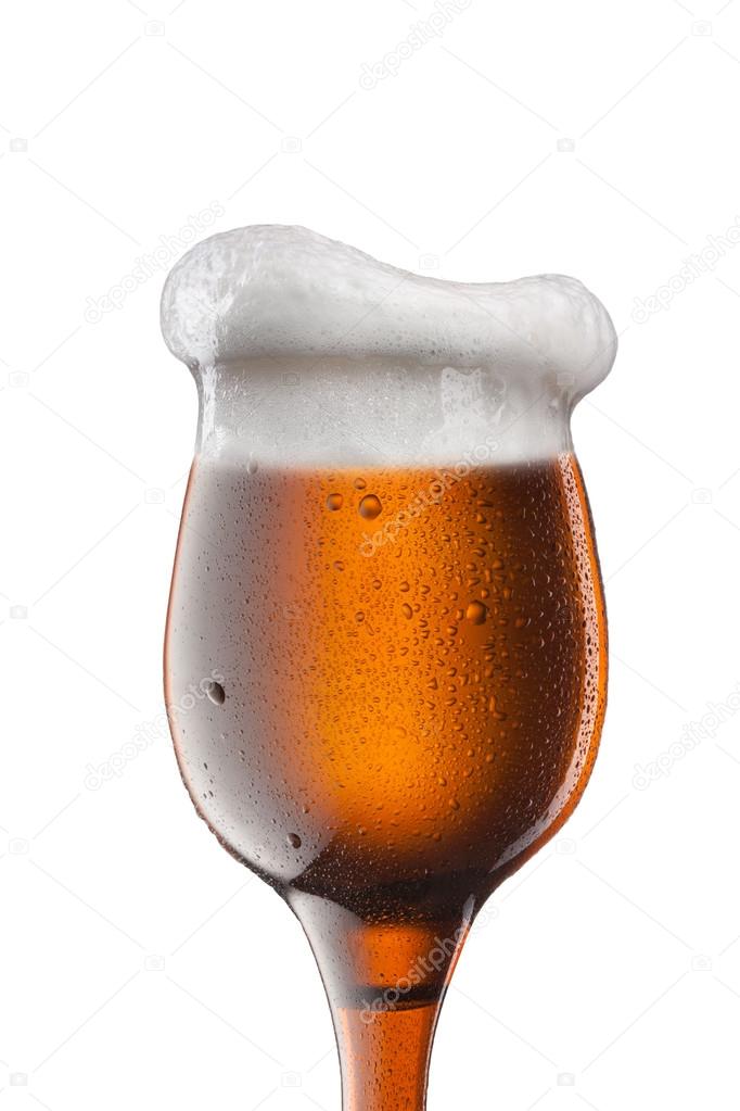Glass of beer made of bottle isolated on white background