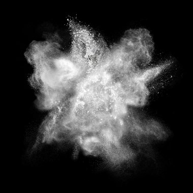 White powder explosion isolated on black clipart