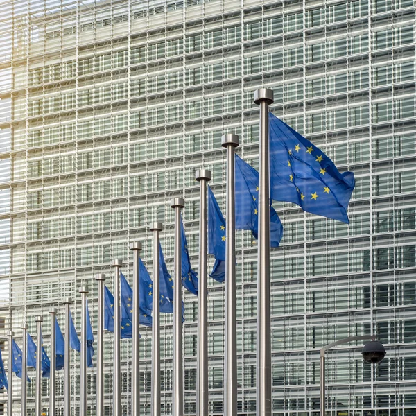 Vlajky Evropské unie před Berlaymontem — Stock fotografie