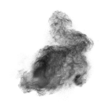 Black powder explosion isolated on white clipart