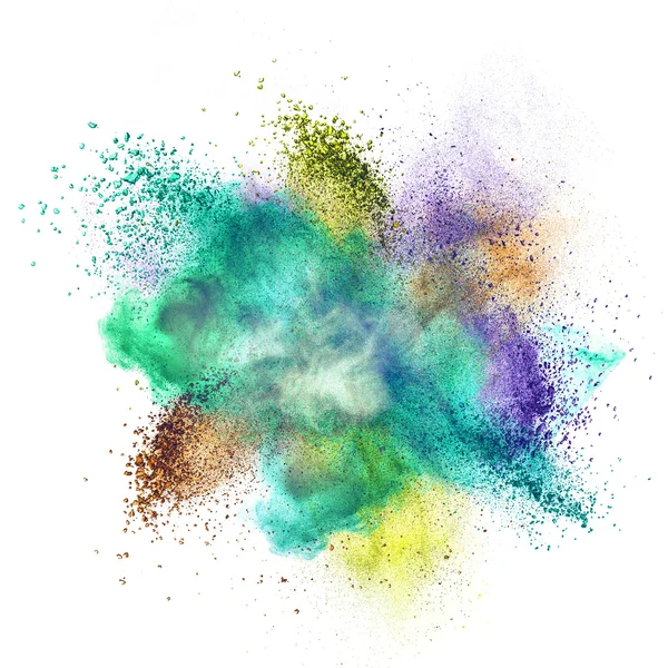 Color powder explosion isolated on white — Stock Photo, Image