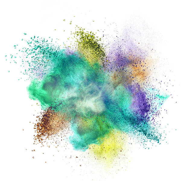 Color powder explosion isolated on white