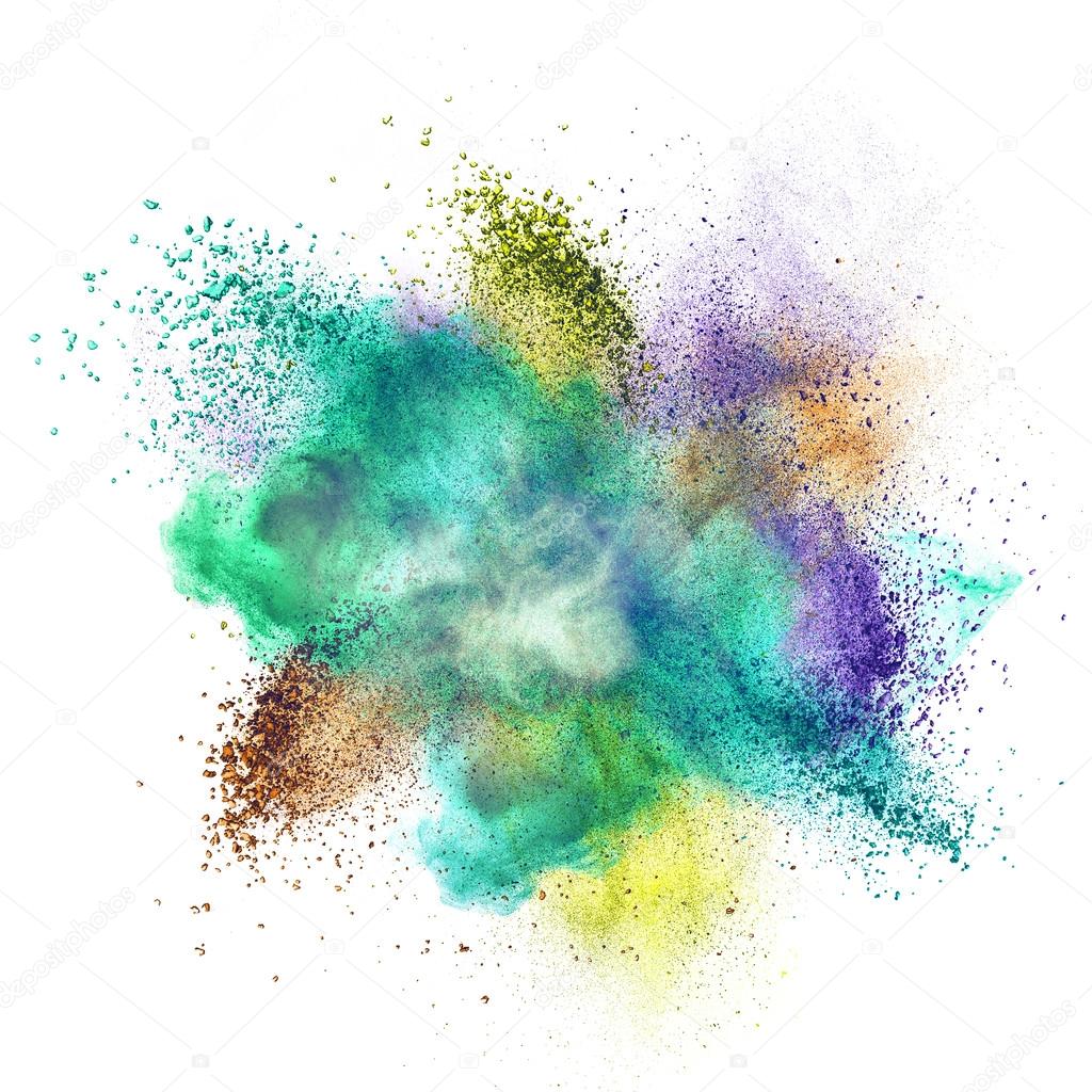 Color powder explosion isolated on white