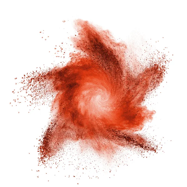 Red powder explosion isolated on white — Stock Photo, Image