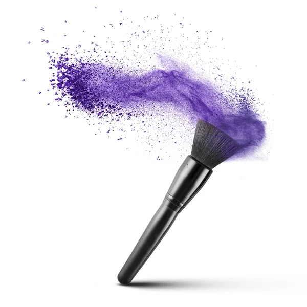 Makup brush with blue powder isolated — Stock Photo, Image