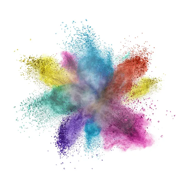 Color powder explosion isolated on white — Stock Photo, Image