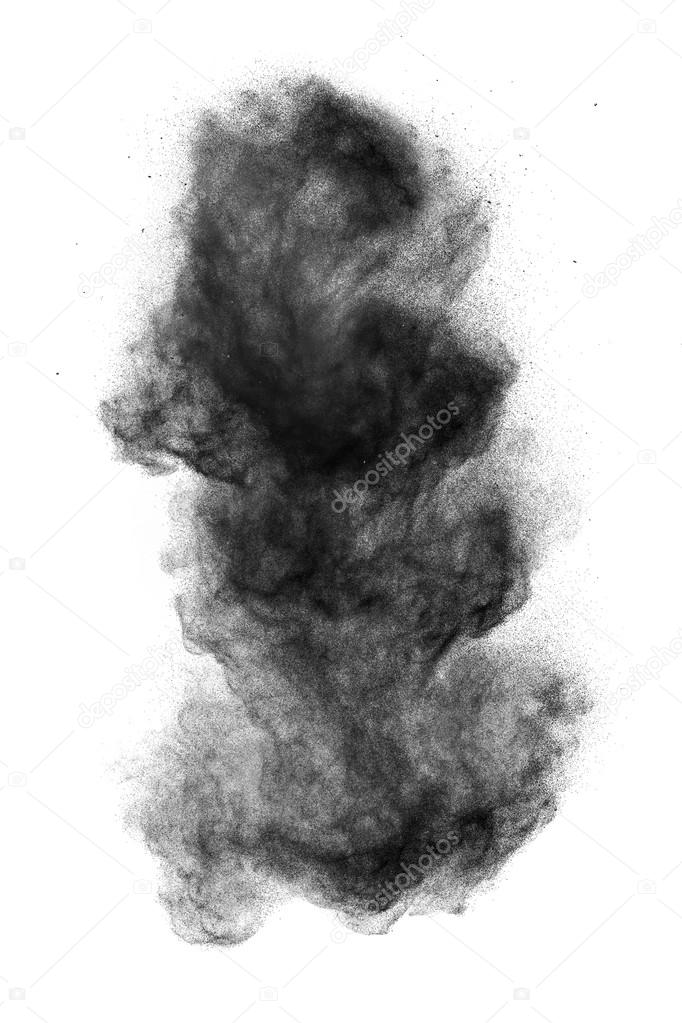Black powder explosion isolated on white