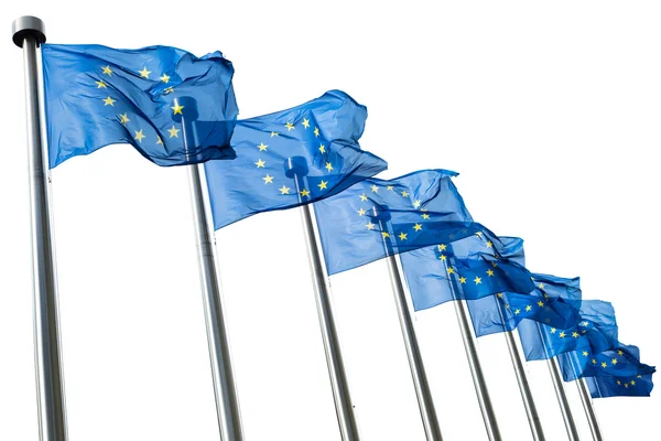 Europese Unie vlaggen geïsoleerd op wit — Stockfoto