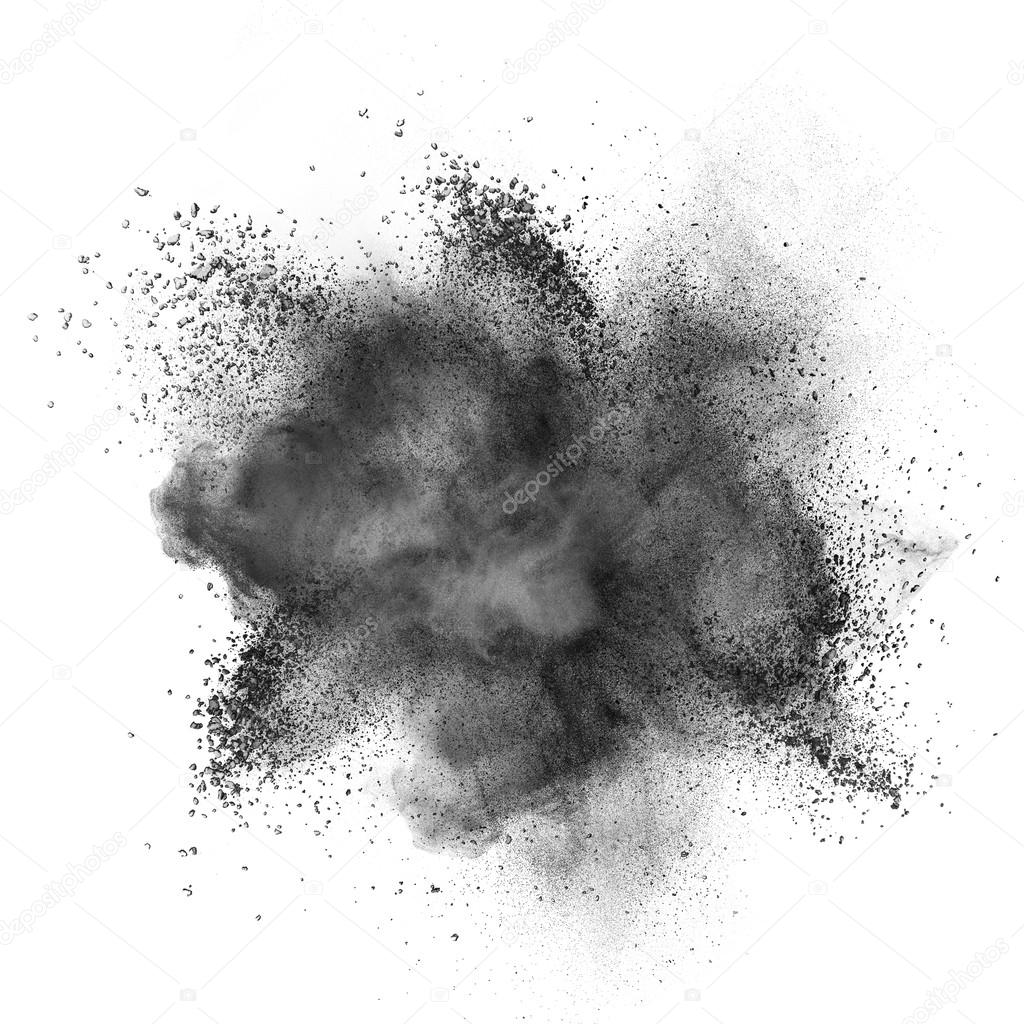 Black powder explosion isolated on white — Stock Photo © artjazz 47737003