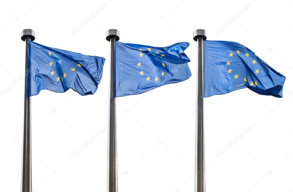 European Union flags isolated on white