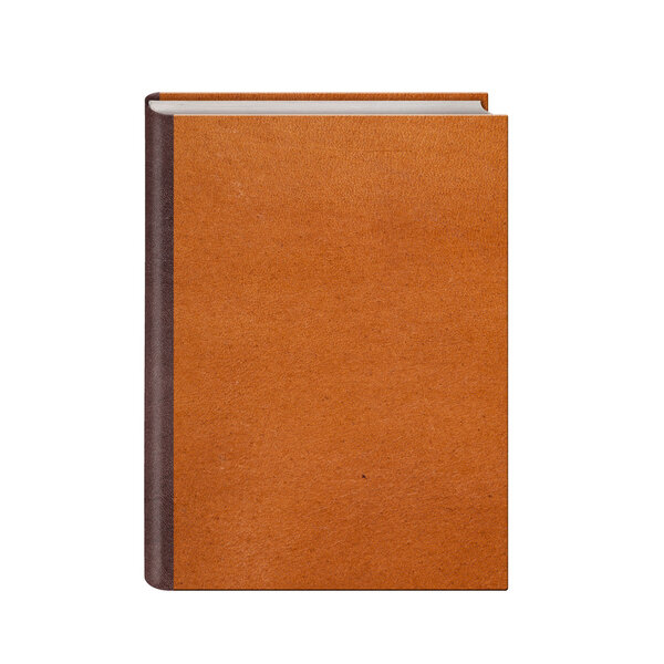 Book with brown leather hardcover isolated