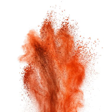 Red powder explosion isolated on white background clipart