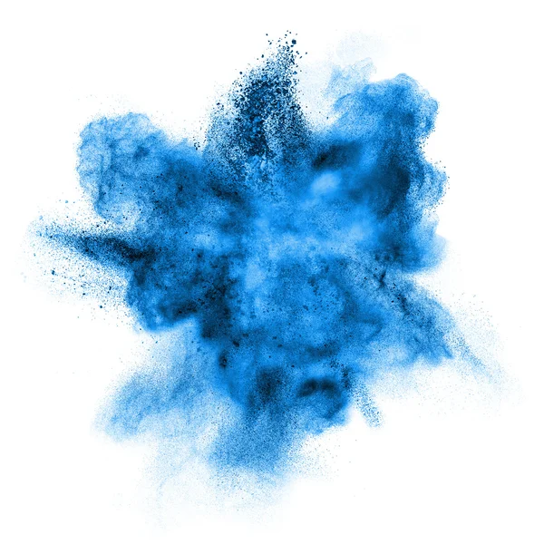 Výbuch modrého prášku izolovaný na bílé — Stock fotografie