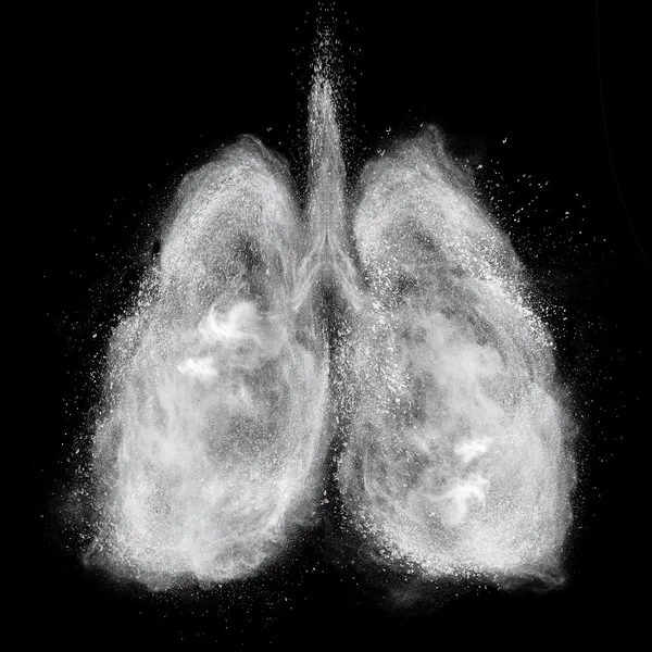 肺由孤立的黑色的白色粉末爆炸 — 图库照片