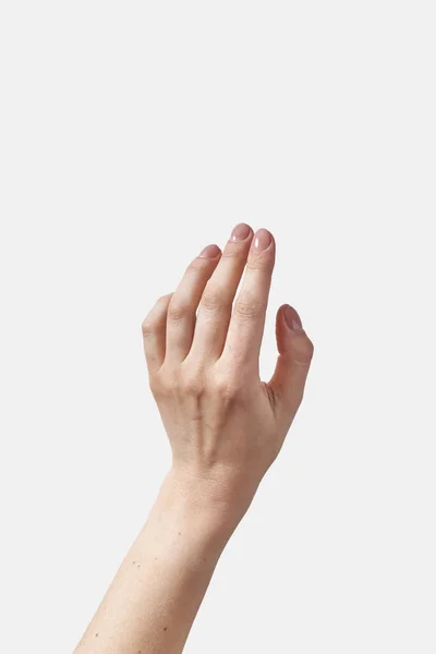 Női Kéz Függőleges Szépség Kozmetikai Egészségügyi Bőr Elszigetelt Fehér Alapon — Stock Fotó
