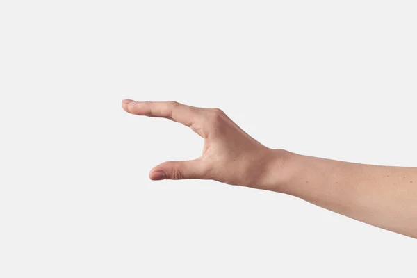 Invisible Item Measuring Female Hand Hand Wide Open Gesturing Sign — Stock Photo, Image