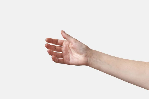 Weibliche Hand Greift Oder Nimmt Etwas Hält Unsichtbaren Gegenstand Sanfte — Stockfoto