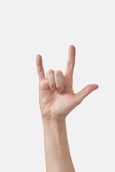 Junge Mädchenhand Zeigt Ich Liebe Dich Geste Zeichen Amerikanischer Gebärdensprache — Stockfoto