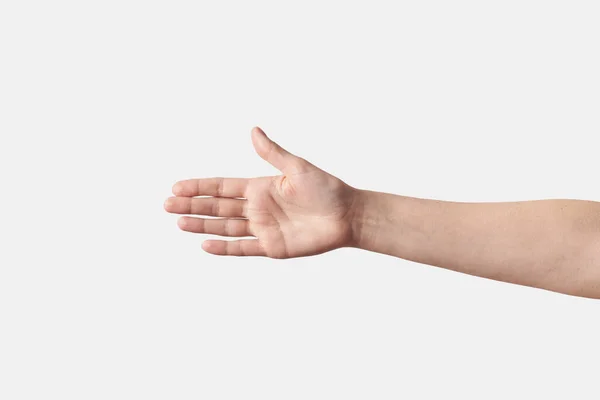 Female Wide Open Hand Elbow Reaching Handshake Thumb Isolated White — Stock Photo, Image