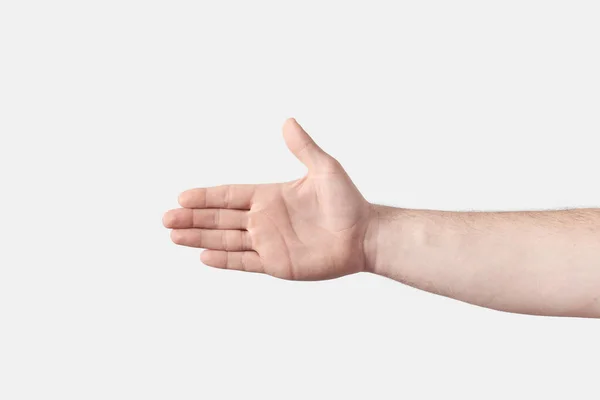 Male Wide Open Hand Elbow Reaching Have Handshake Thumb Isolated — Stock Photo, Image