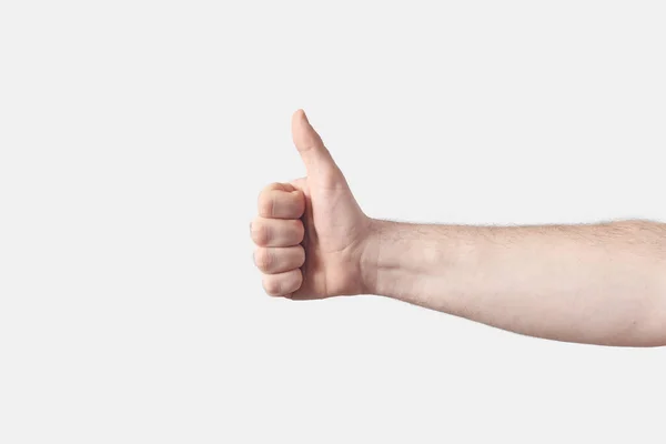 Mano Masculina Haciendo Gesto Pulgar Hacia Arriba Aprobación Signo Voto — Foto de Stock