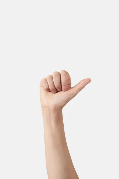 Вертикальна Фотографія Жіночої Руки Робить Жест Великого Пальця Схвалення Або — стокове фото