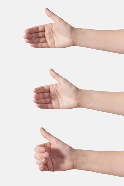 Σύνολο Παραλλαγές Θηλυκό Χέρι Κρατώντας Κάτι Σαν Ένα Μπουκάλι Μπορεί — Φωτογραφία Αρχείου