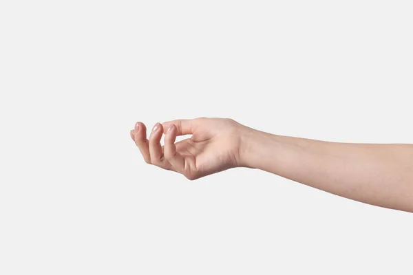 Suave Toque Suave Gestos Mão Feminina Agarrar Pedir Implorar Ação — Fotografia de Stock