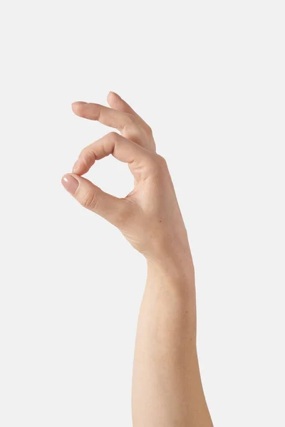 Weibliche Hand Gebärdensprache Geste Zahl Null Isoliert Auf Weißem Hintergrund — Stockfoto