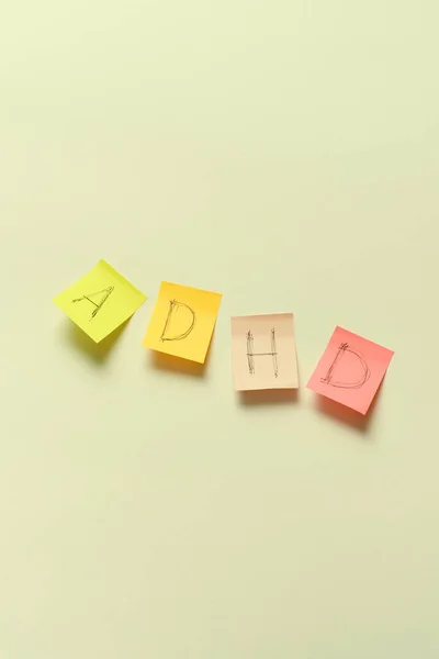 Adhd Abbreviation Written Sticky Notes Beige Backdrop Attention Deficit Hyperactivity — Stockfoto