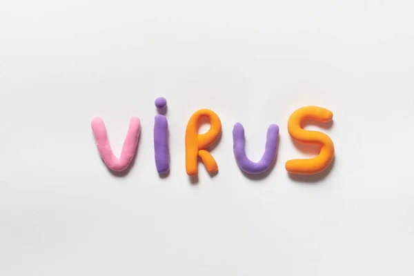 Palabra Virus Formada Plastilina Viva Sobre Fondo Blanco — Foto de Stock