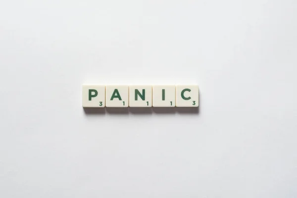 Mot Panique Formé Blocs Scrabble Sur Fond Blanc Anxiété Sensibilisation — Photo