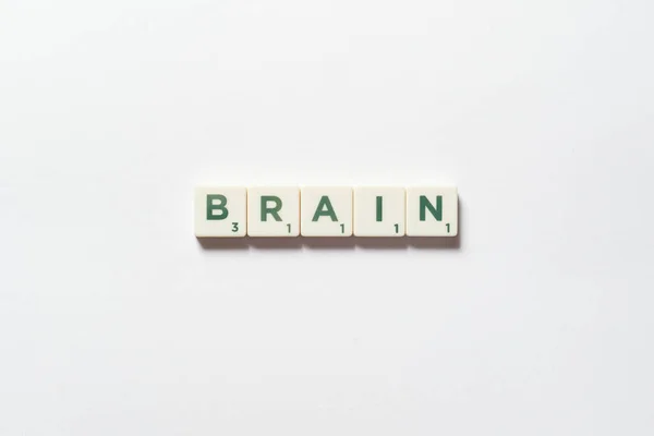 Mozkové Slovo Vytvořené Scrabble Bloků Bílém Pozadí Povědomí Duševním Zdraví Stock Snímky