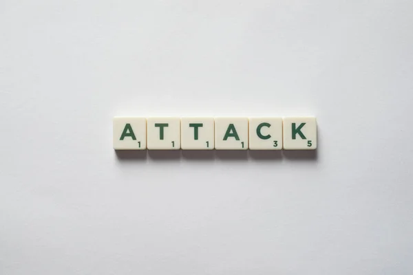 Attack Word Formed Scrabble Blocks White Background Safety Health Concept — Stockfoto