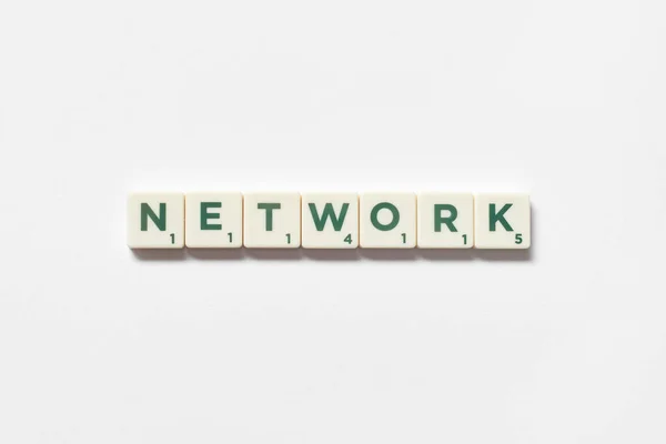 Network Word Formed Scrabble Blocks White Background Creative Template Copy — Foto Stock