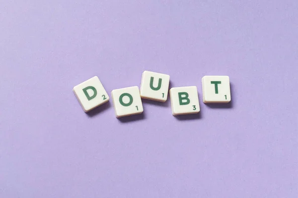 Doubt Word Formed Scrabble Blocks Lilac Background Creative Template Copy — Fotografia de Stock