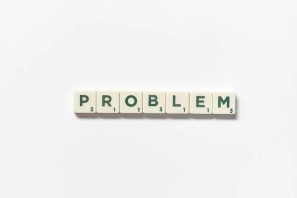 Problem Word Formed Scrabble Tiles White Background Creative Template Copy — Fotografia de Stock