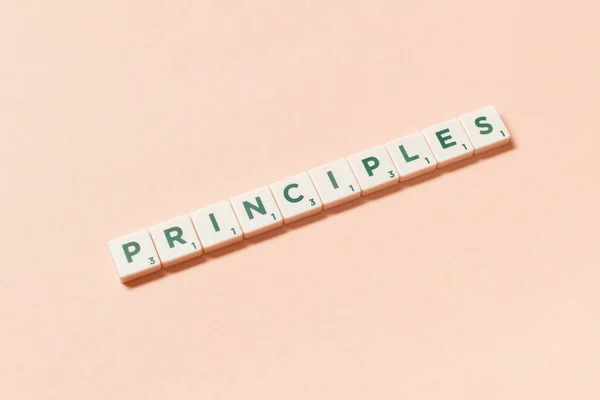 Principles Word Formed Scrabble Tiles Beige Background Original Web Template — Fotografia de Stock