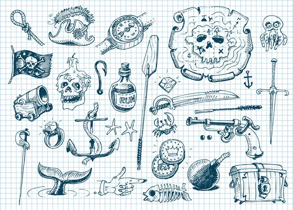 Pirates doodles set — Stock Vector