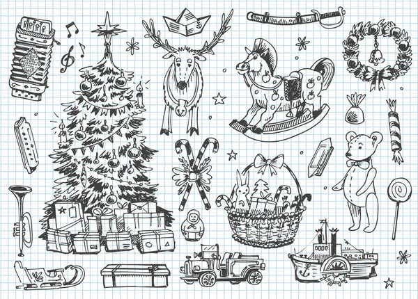 Garabatos vectoriales vintage. Navidad, invierno — Vector de stock