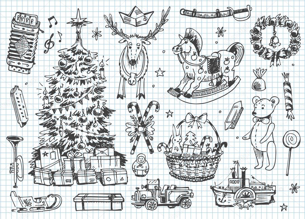 Vintage vector doodles. Christmas, winter