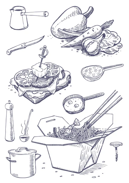 Продукты питания и кухонные принадлежности — стоковый вектор